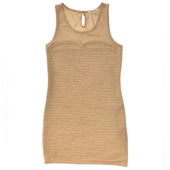 Forever 21 | Dresses | Forever 2 Scoop Neck Sleeveless Beige Bodycon Mini  Dress W Mesh Neckline Detail | Poshmark